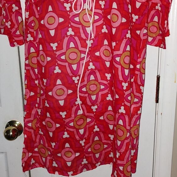 Mud Pie CoverUp Pink Red Dress 3/4 sleeve   Sz L - Picture 2 of 5